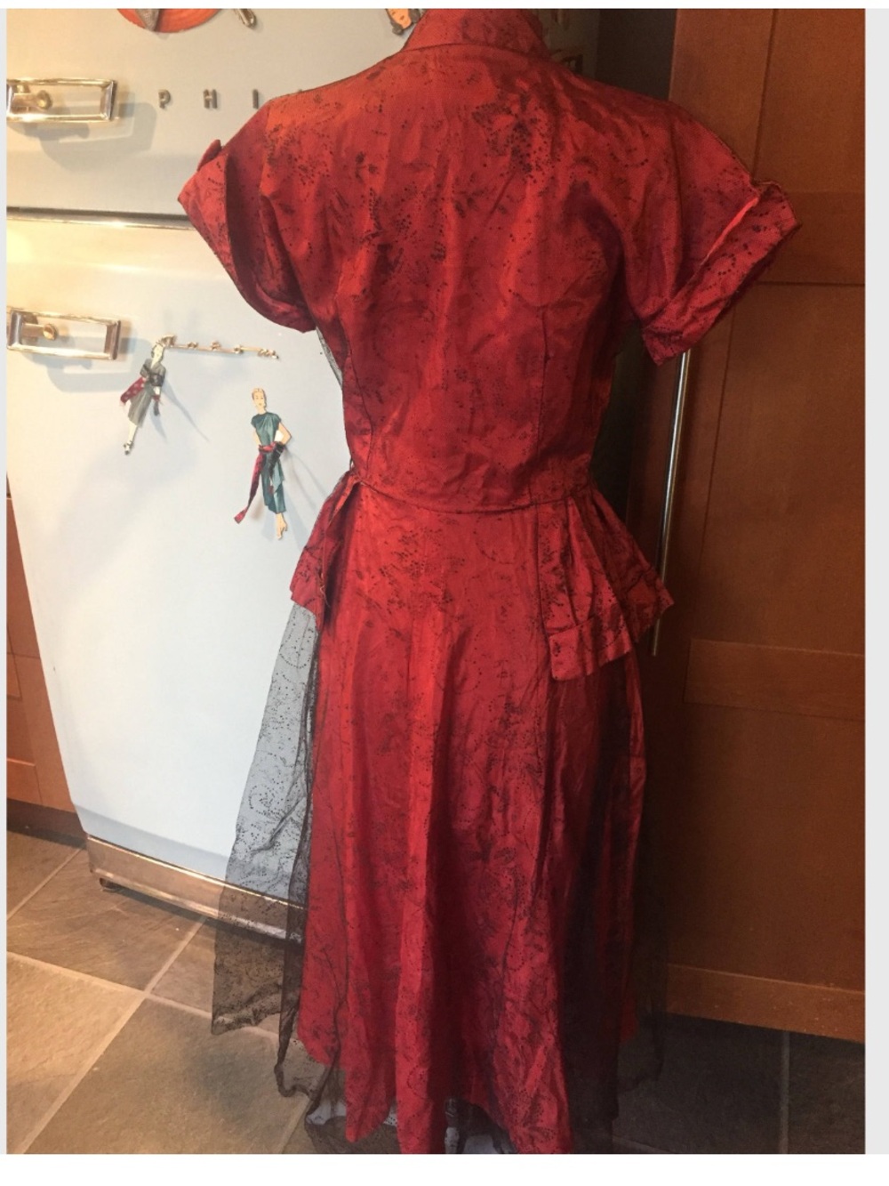1940s red dress with overlay AS IS - Picture 2 of 10